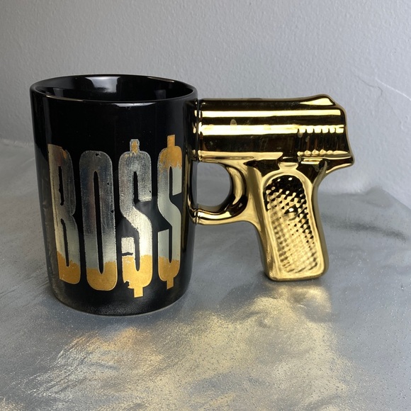 Just Funky Other - Gold and Black Boss Mug with Gun Handle